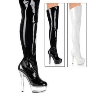 Thigh high clear platform stilettos boot